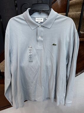 New XXL Lacoste Men’s Long Sleeve Polo Shirt - Light Blue grey Classic fit